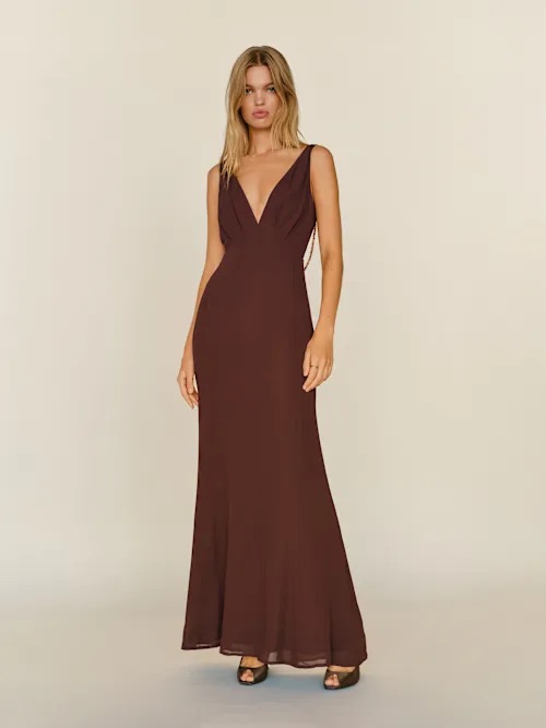 Reformation Camille Rowe Hugo Dress In Mahogany Nwot